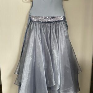 Girls Silver-Gray Formal Party Dress with Sequin Waistband
